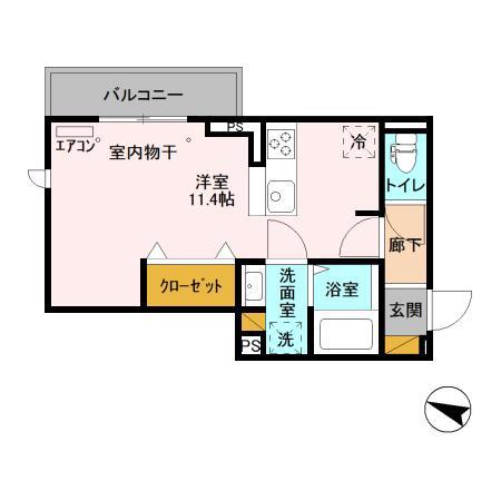 メゾンフェリーチェおおたかの森(ワンルーム/2階)の間取り写真