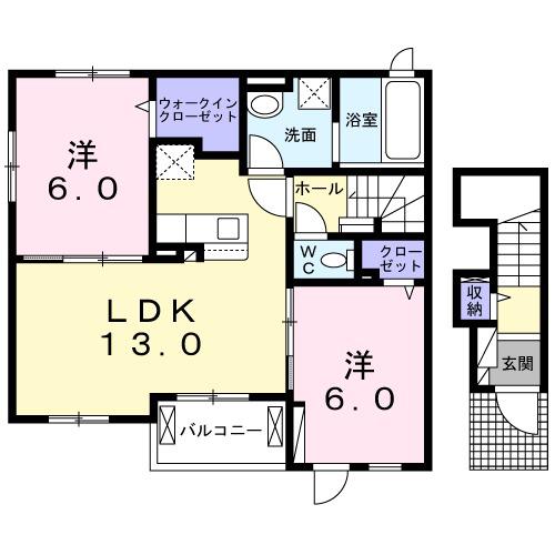 フェリーチェ・ビボⅠ(2LDK/2階)の間取り写真