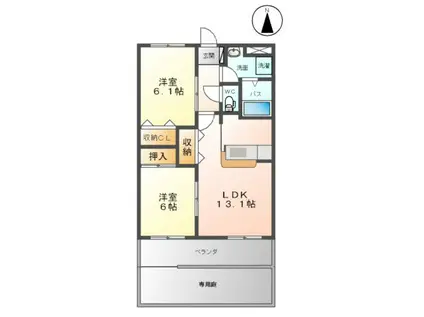 サウス・フォレストB棟(2LDK/2階)の間取り写真