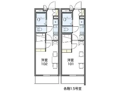 レオパレスセロームB(1K/2階)の間取り写真
