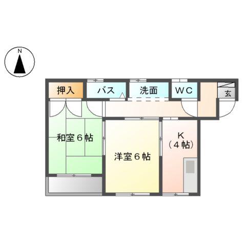 コーポ堀江(2K/1階)の間取り写真