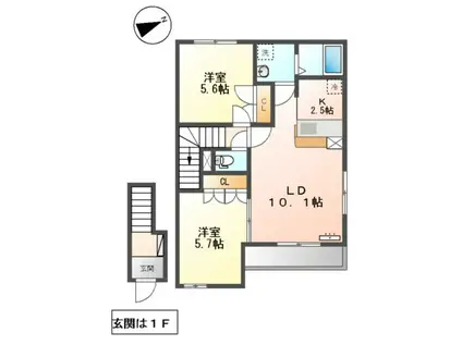 プラムツリィ(2LDK/2階)の間取り写真