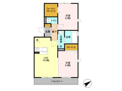 シャインハイツⅡⅢ Ⅲ(2LDK/3階)の間取り写真