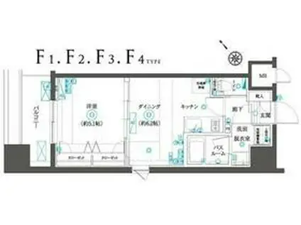 フェニックスヨコハマスクエア(1DK/11階)の間取り写真