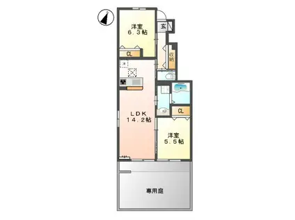 ルミナス国立Ⅰ(2LDK/1階)の間取り写真