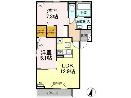 グランベルデⅡ(2LDK/1階)の間取り写真