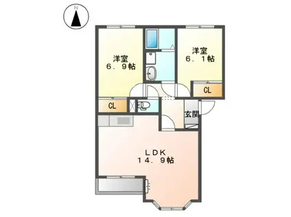 ハーモニーA(2LDK/1階)の間取り写真
