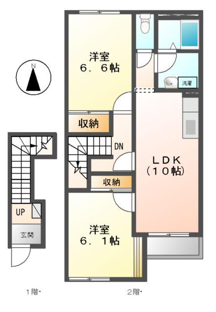 ディアアイリスⅡ(2LDK/2階)の間取り写真