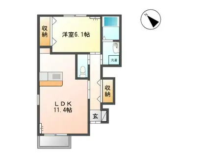 ボンヌール関南(1LDK/1階)の間取り写真