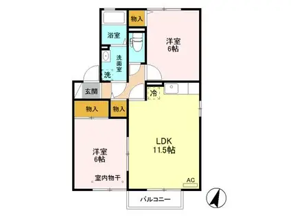 ティンカーベルⅠ(2LDK/1階)の間取り写真