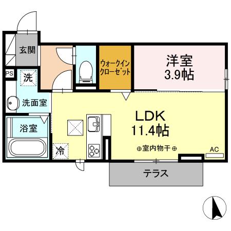 アルカディア 日永(1LDK/1階)の間取り写真