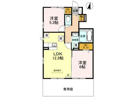 ファヴォーレⅠⅡⅢ Ⅲ(2LDK/1階)の間取り写真