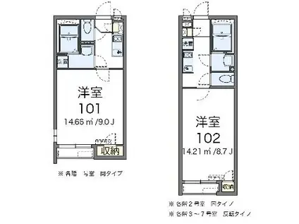 クレイノWISTERIA(1K/1階)の間取り写真
