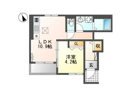 ジェントリー(1LDK/1階)の間取り写真