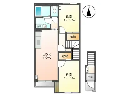 ソレイユ(2LDK/2階)の間取り写真