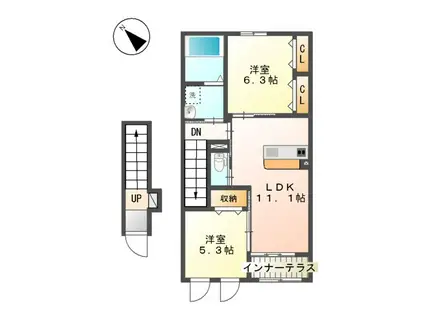 RISING SUN(2LDK/2階)の間取り写真