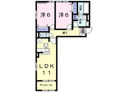 リコ ブレッザ Ⅱ(2LDK/1階)の間取り写真
