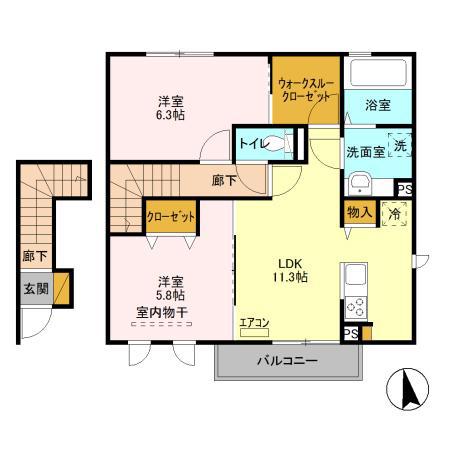 デュオラピッツB(2LDK/2階)の間取り写真