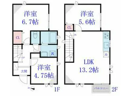 武蔵野線 船橋法典駅 徒歩14分 2階建 築15年(3LDK)の間取り写真