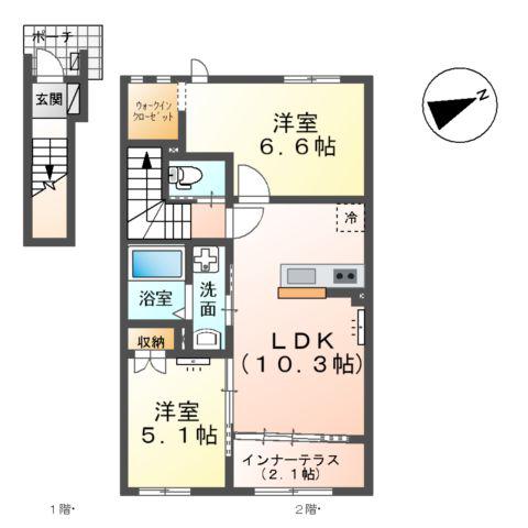 メゾンプルーム(2LDK/2階)の間取り写真