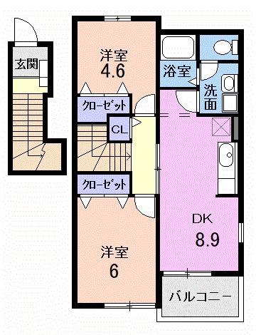 カーサカリエンテ(2DK/2階)の間取り写真
