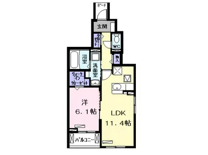 エテルノカーサⅠ.W(1LDK/1階)の間取り写真