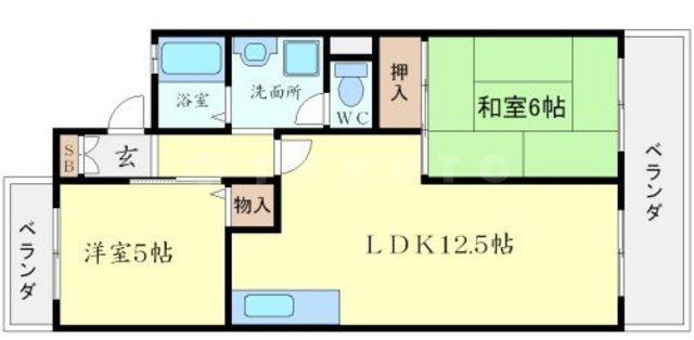 西脇パークハイツⅠ(2LDK/2階)の間取り写真