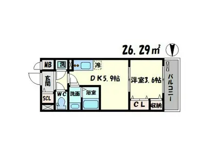 サムティ福島RUFLE(1DK/9階)の間取り写真