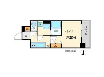 レジュールアッシュ梅田北(1K/7階)の間取り写真