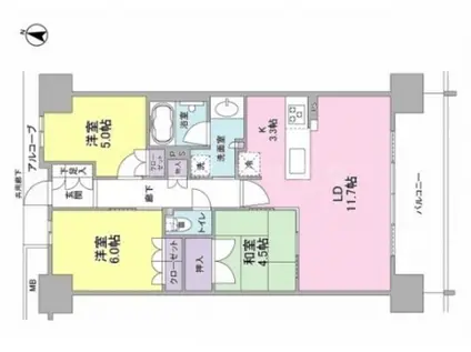 プラネスーペリア梅田北ブライトコンフォート(3LDK/3階)の間取り写真