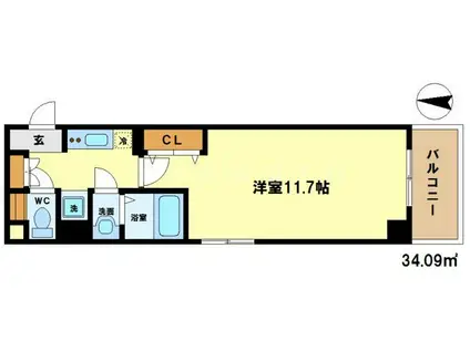 ミモサ中津(1K/3階)の間取り写真