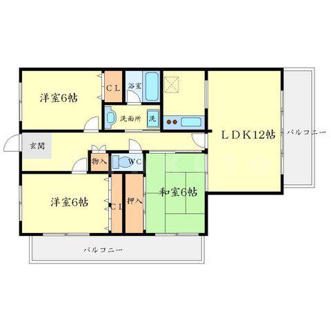 ロイヤルクイーンズパーク春日(3LDK/5階)の間取り写真