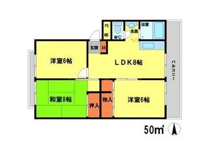 ウエスト AVENUE 江坂(3LDK/1階)の間取り写真