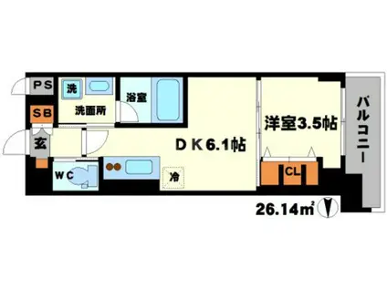 江坂プライマリーワン(1DK/4階)の間取り写真