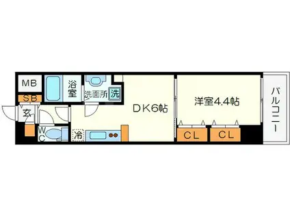 セントロイヤルクラブ新大阪(1DK/5階)の間取り写真