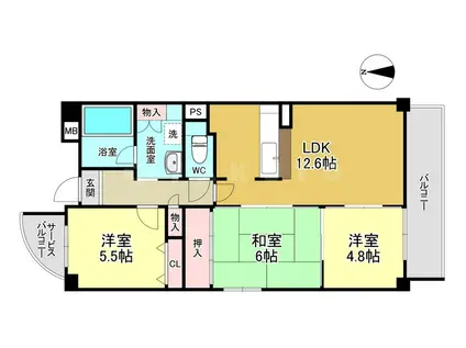 ソレイユ石橋(3LDK/5階)の間取り写真