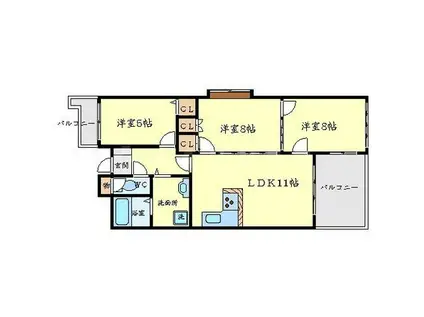 リッツ・サントノーレ(3LDK/7階)の間取り写真