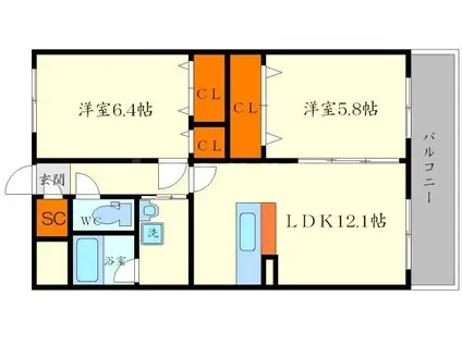 MARRON FOREST TOYONAKA(2LDK/2階)の間取り写真