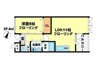 ベラヴィータ(1LDK/2階)の間取り写真