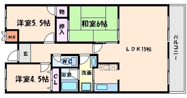 ヴィラージュ葛上(3LDK/4階)の間取り写真