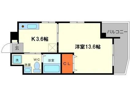 モデラート(1K/2階)の間取り写真