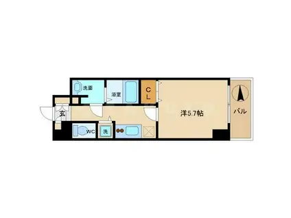 ルクレ難波 旧CASSIA難波(1K/4階)の間取り写真