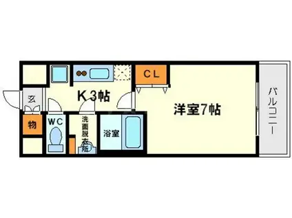 メロディア新北野(1K/4階)の間取り写真