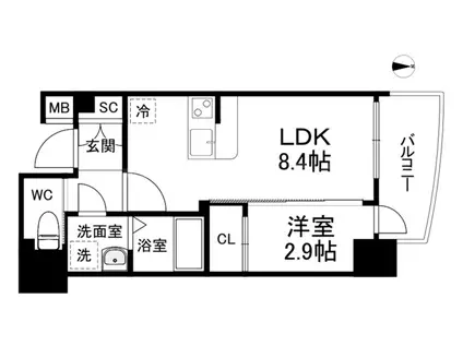 セレニテ天満橋アリア(1LDK/3階)の間取り写真