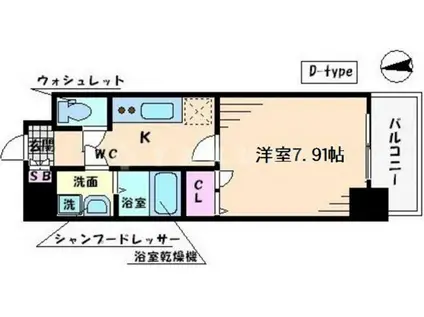 アーデン谷町(1K/8階)の間取り写真