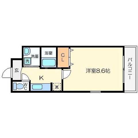 マメゾン南大江(1K/4階)の間取り写真