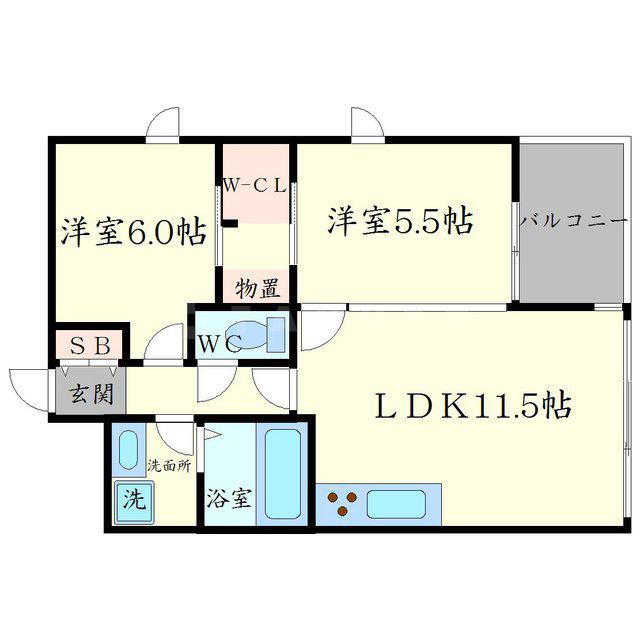 カーサボニータ(2LDK/3階)の間取り写真