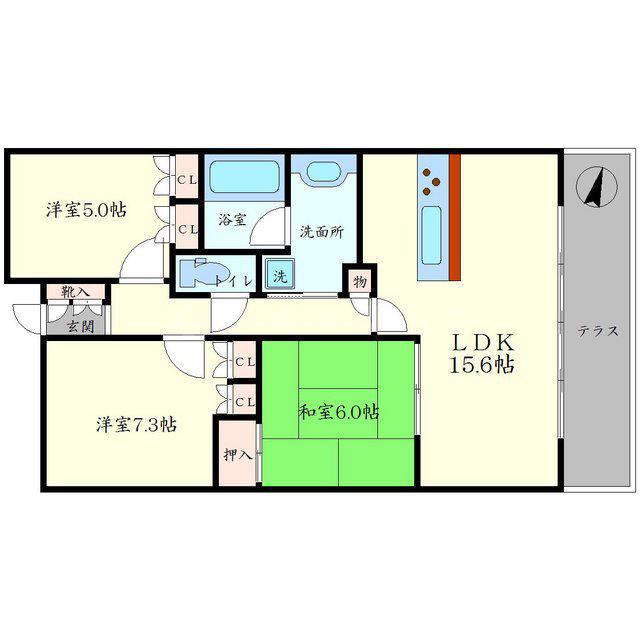 ジオ北千里古江台(3LDK/1階)の間取り写真