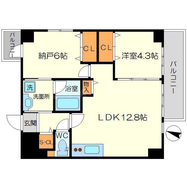 WOOD RIVER SHIN-OSAKAウッドリバー新大(1SLDK/7階)の間取り写真