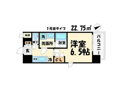 アスヴェル南森町(1K/6階)の間取り写真